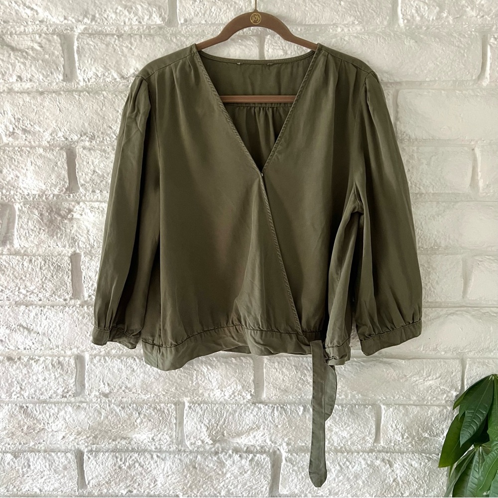 Vintage Olive Green Wrap Top Women's Size Medium
